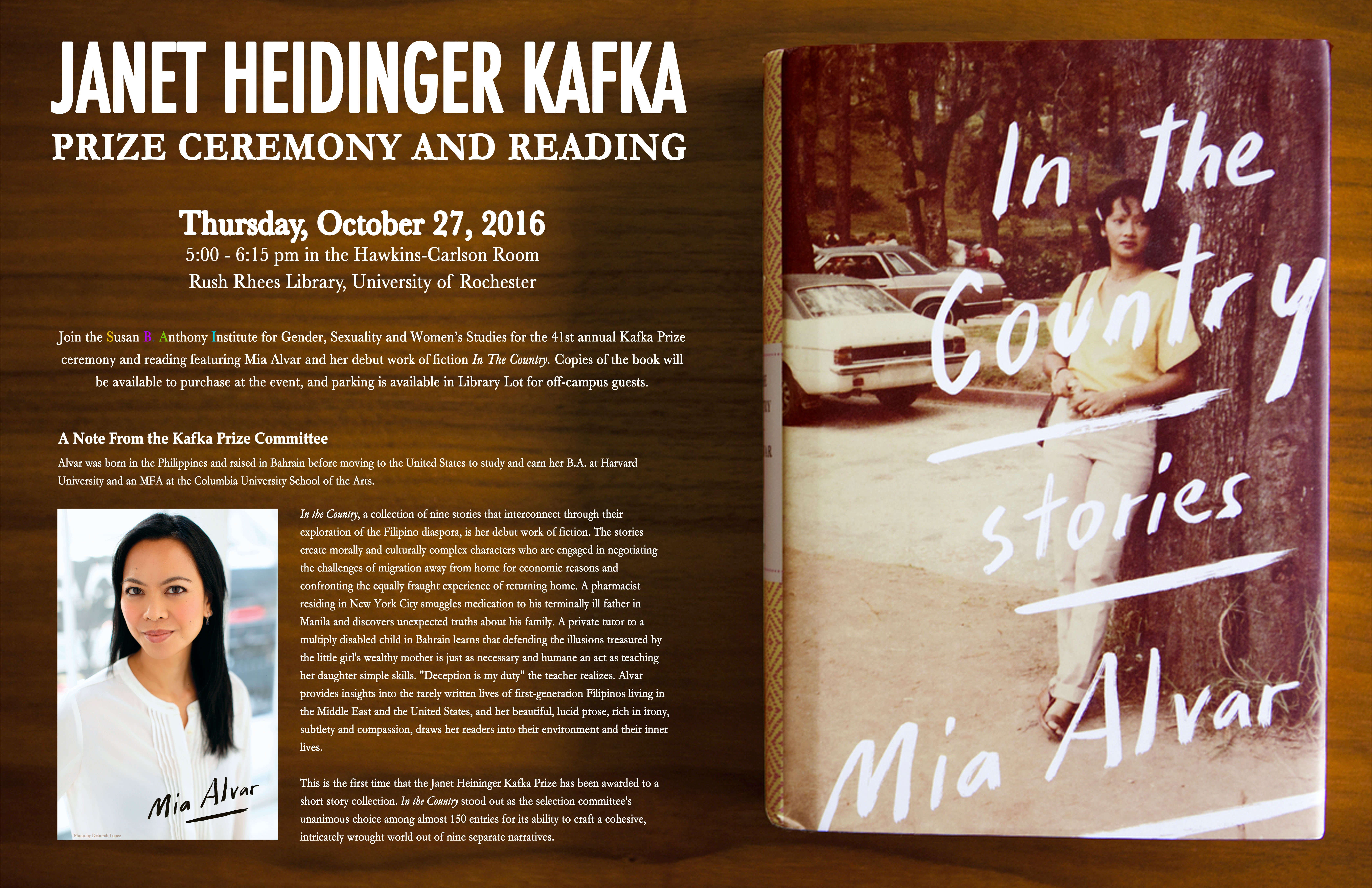 Poster advertising the Kafka event with image of the book and same text as the event page